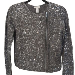 Chicos Grey Cardigan Sweater w/ Silver Sequins (0) Great for Holidays